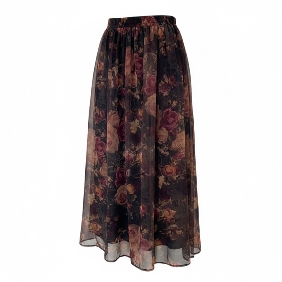 SUSAN BRISTOL Skirt vintage Floral Chiffon Midi Skirt - antique roses print - Picture 2 of 9